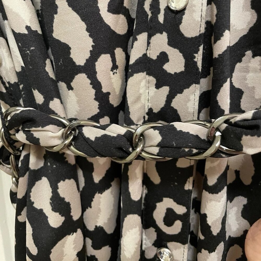 INC INTERNATIONAL CONCEPTS Black Leopard Chain Belt Roll-Tab Sleeve Dress Sz L - Picture 7 of 9